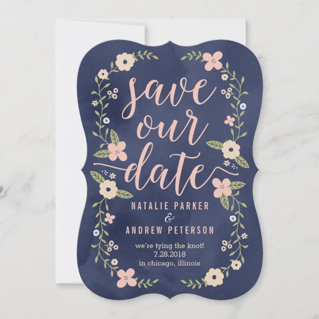 Floral Beauty Editable Colour Save The Date Card (Front)
