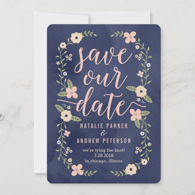 Floral Beauty Editable Colour Save The Date Card (Front)