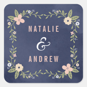 Floral Beauty Editable Colour Wedding Favour Stick Square Sticker