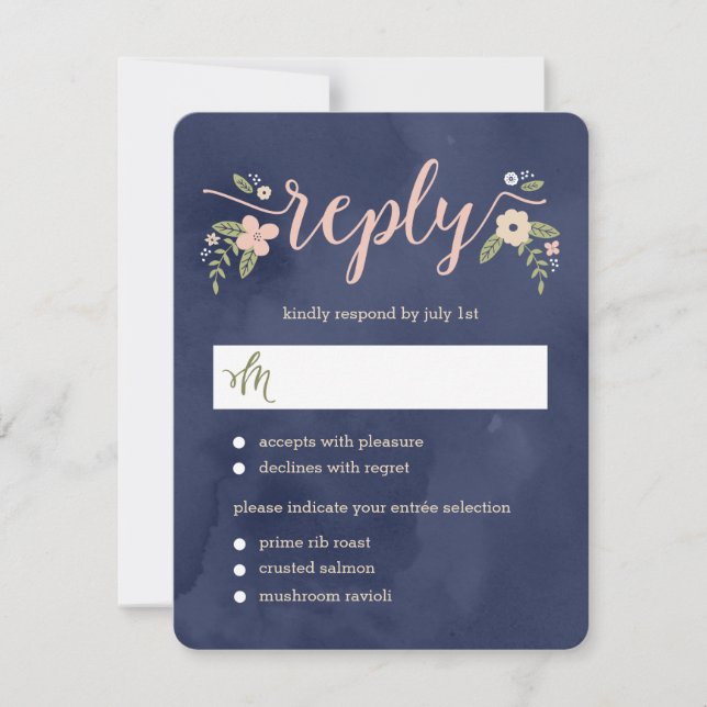 Floral Beauty Editable Colour Wedding RSVP Card (Front)