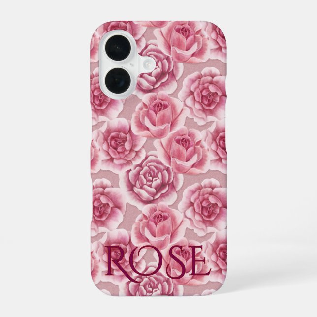 Floral Beauty - rose pattern and name. iPhone 16 Case (Back)