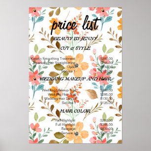 Floral Beauty Salon Price List – Watercolor Poster