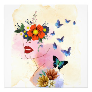 Floral Beauty with Butterflies Watercolor Art Photo Print