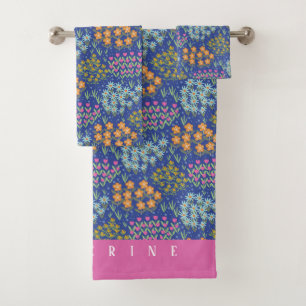 Floral Bed Blue Bath Towel Set