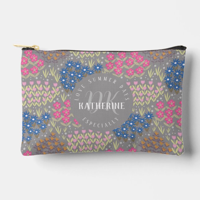 Floral Bed Grey Accessory Pouch (Front)