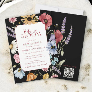 Floral Bee Baby in Bloom Shower QR RSVP Invitation