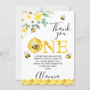 Floral Bee First Bee-day Birthday Thank You Card