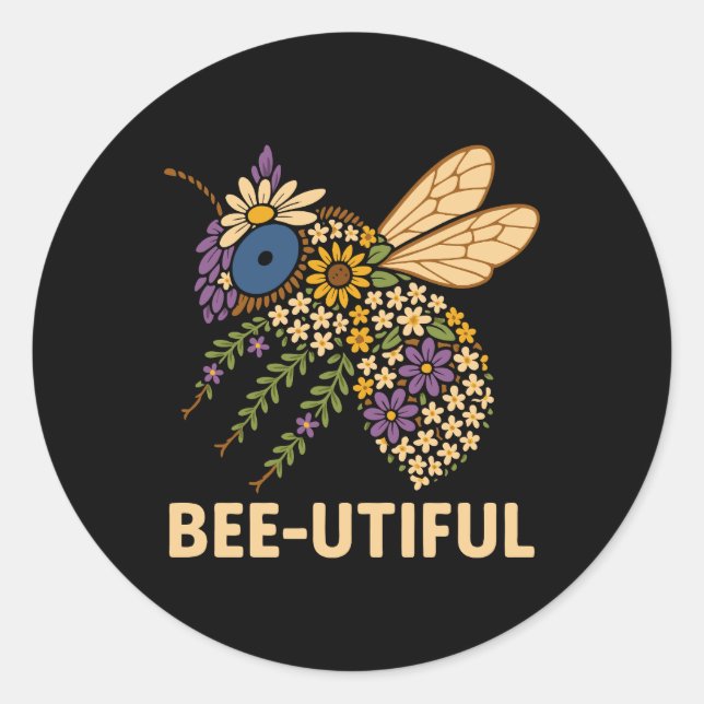 Floral Bee Fusion Bee-Utiful Classic Round Sticker (Front)