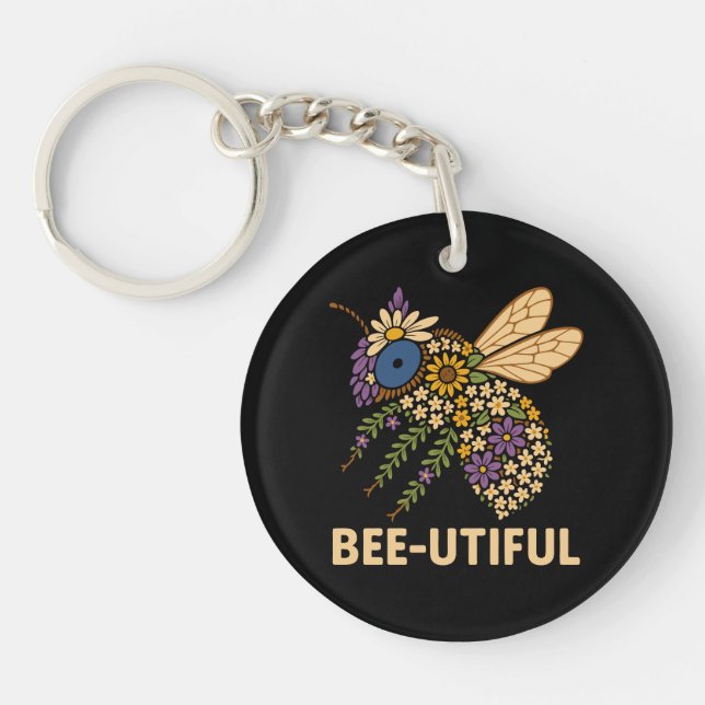 Floral Bee Fusion Bee-Utiful Key Ring (Front)