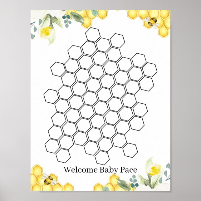 Floral Bee Honeycomb Baby Shower Guestbook Sign (Front)