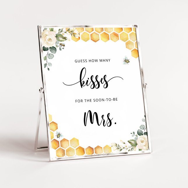 Floral bee how many kisses bridal shower game poster (Creator Uploaded)