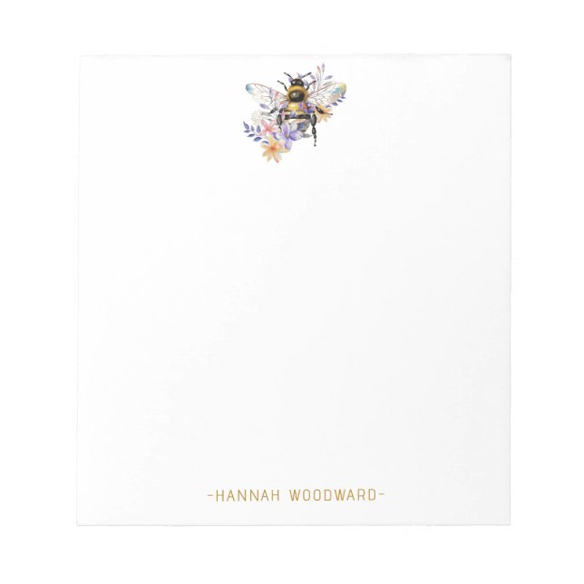 Floral Bee Personalised  Notepad (Front)