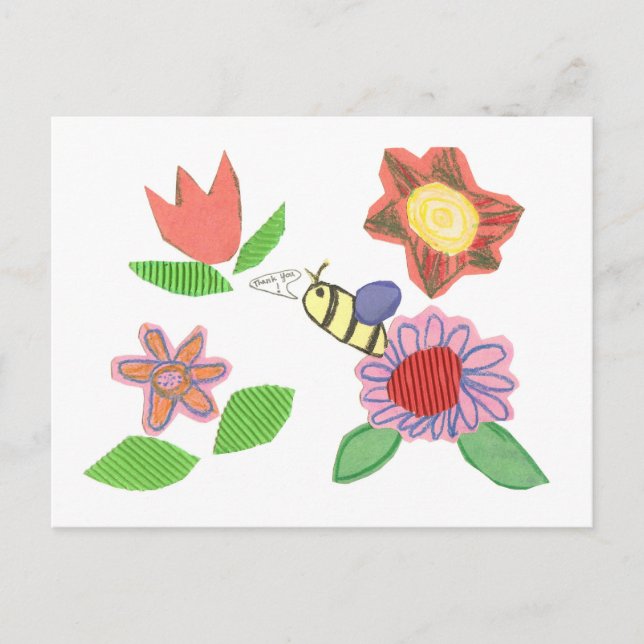 Floral bee thank-you postcard (Front)