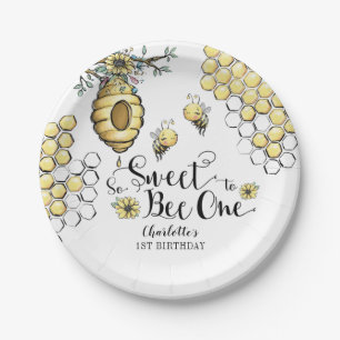 Floral Beehive Honey So Sweet Bee 1st Birthday Paper Plate