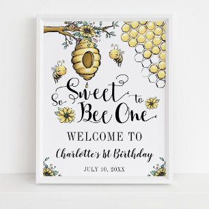 Floral Beehive Honey So Sweet Bee 1st Birthday Poster