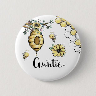 Floral Beehive Honey Sweet Bee Baby Shower Auntie 6 Cm Round Badge