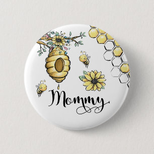 Floral Beehive Honey Sweet Bee Baby Shower Mummy 6 Cm Round Badge
