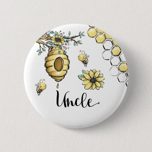 Floral Beehive Honey Sweet Bee Baby Shower Uncle 6 Cm Round Badge