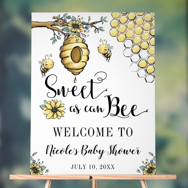 Floral Beehive Honey Sweet Bee Baby Shower Welcome Acrylic Sign (Neutral)