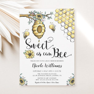 Floral Beehive Honey Sweet Bee Girl Baby Shower Invitation