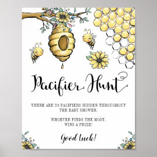 Floral Beehive Honey Sweet Bee Pacifier Hunt Poster