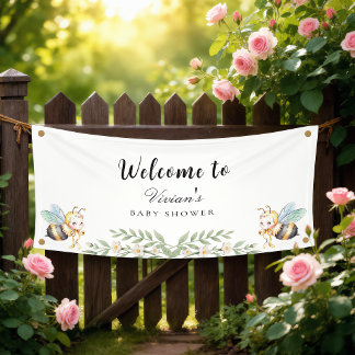 Floral Beehives and little Bee Baby Shower Banner