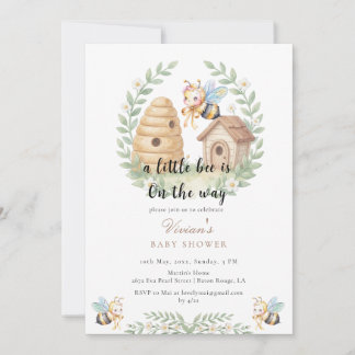 Floral Beehives and Little Bee Baby Shower Invitation