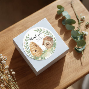 Floral Beehives and little Bee Thank You Classic Round Sticker