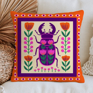 Floral Beetle Funky Folk Art Colourful Insect Cushion