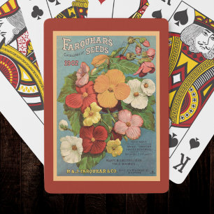Floral Begonias Pink 1902 Seed Packet Red Teal Playing Cards