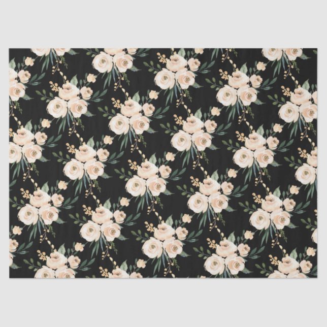 Floral Beige Black Wedding  Tissue Paper (Front)