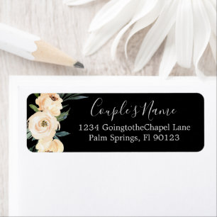 Floral Beige Blush Gold on Black Return Address Return Address Label
