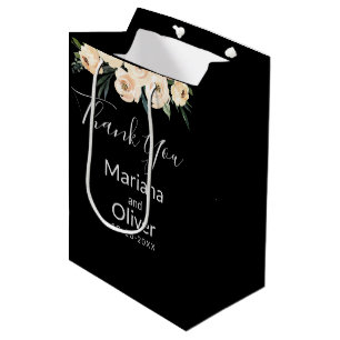 Floral Beige Blush on Black Wedding Medium Gift Bag