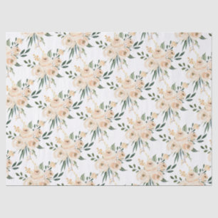 Floral Beige Blush on White Wedding  Tissue Paper