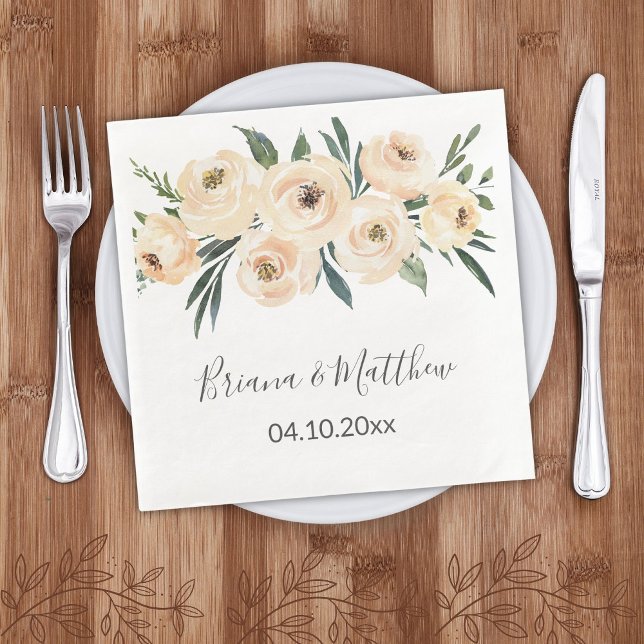Floral Beige Blush White Wedding Napkin (Creator Uploaded)