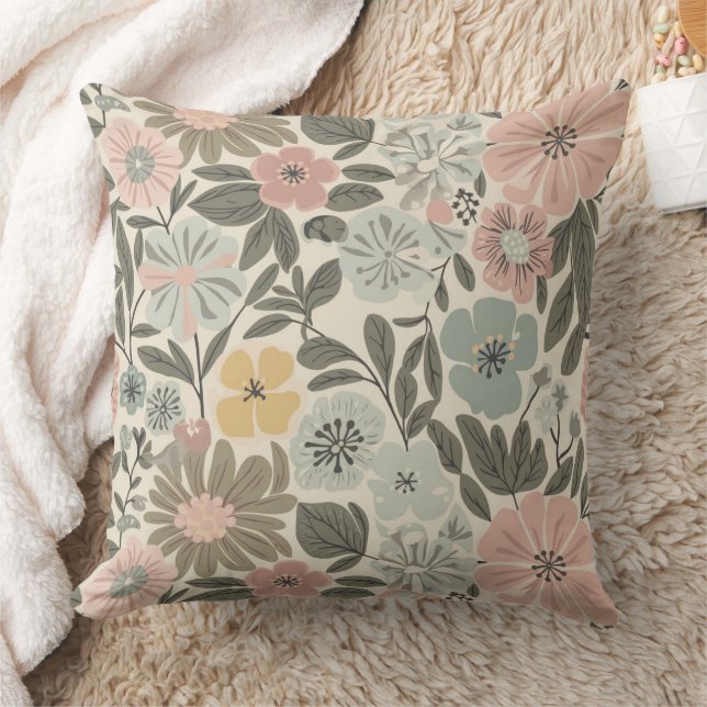 Floral Beige Boho Cushion (Blanket)