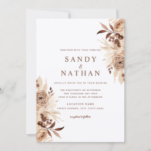 Floral Beige Boho Wedding Invitation