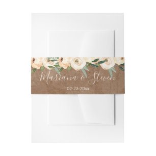 Floral Beige Gold on Brown Wedding Inv Invitation Belly Band