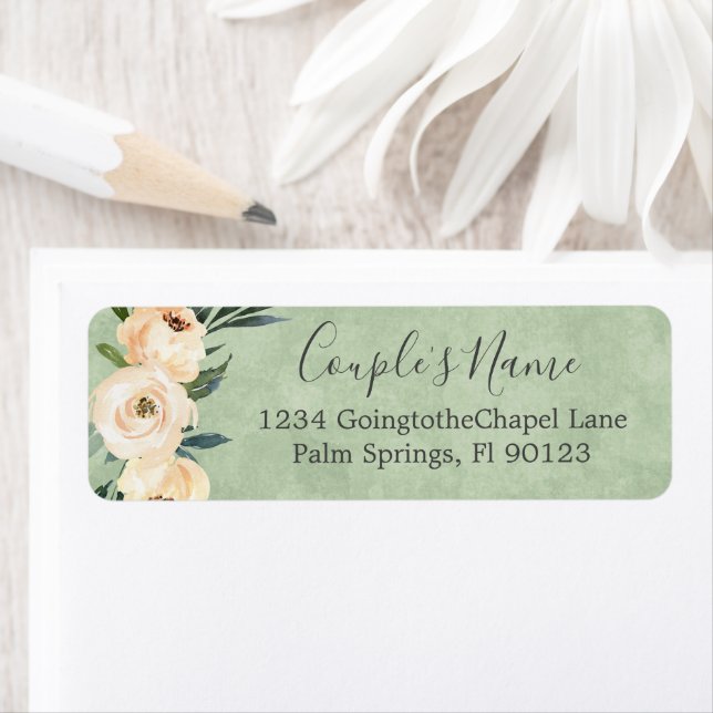 Floral Beige Green Wedding Return Address Label (Insitu)