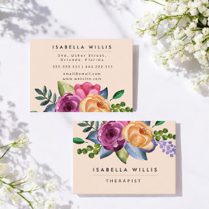 Floral Beige Purple Yellow Makeup Artist Business Card