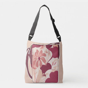 Floral Beige Red AI art Crossbody Bag