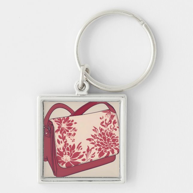 Floral Beige & Red AI art  Key Ring (Front)