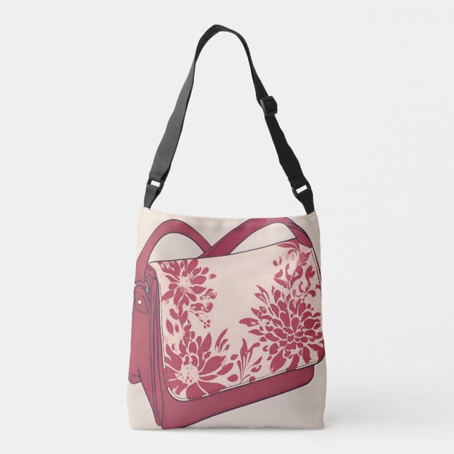 Floral Beige & Red Purse AI art  Crossbody Bag (Back)