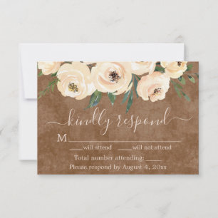 Floral Beige Roses Gold Brown RSVP Card