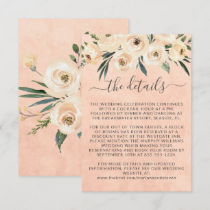 Floral Beige Roses Gold on Pink Wedding Enclosure Card