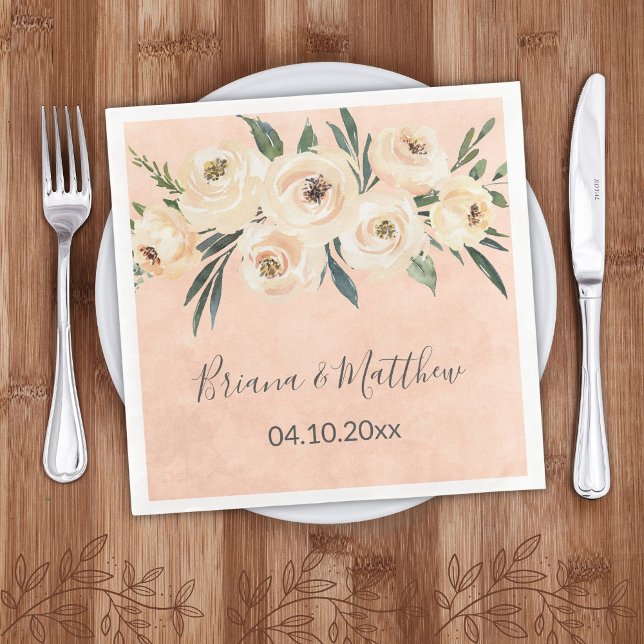 Floral Beige Wedding Napkin (Creator Uploaded)