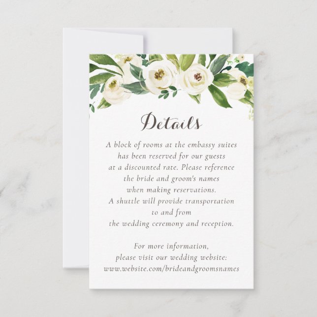 Floral Beige White Greenery Elegant Crest Details Invitation (Front)