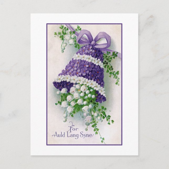 Floral Bell Vintage New Year Holiday Postcard (Front)