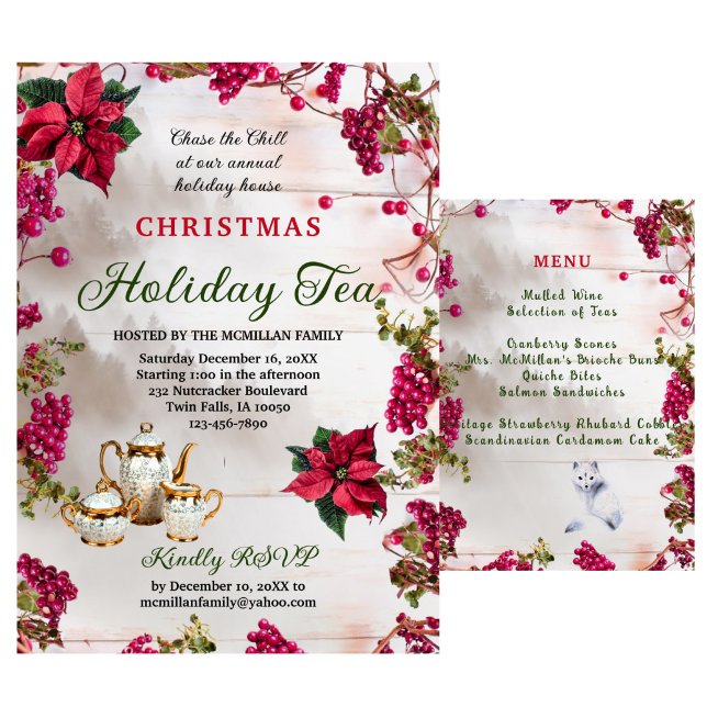 Floral & Berries Christmas Holiday Tea Invitation (Creator Uploaded)