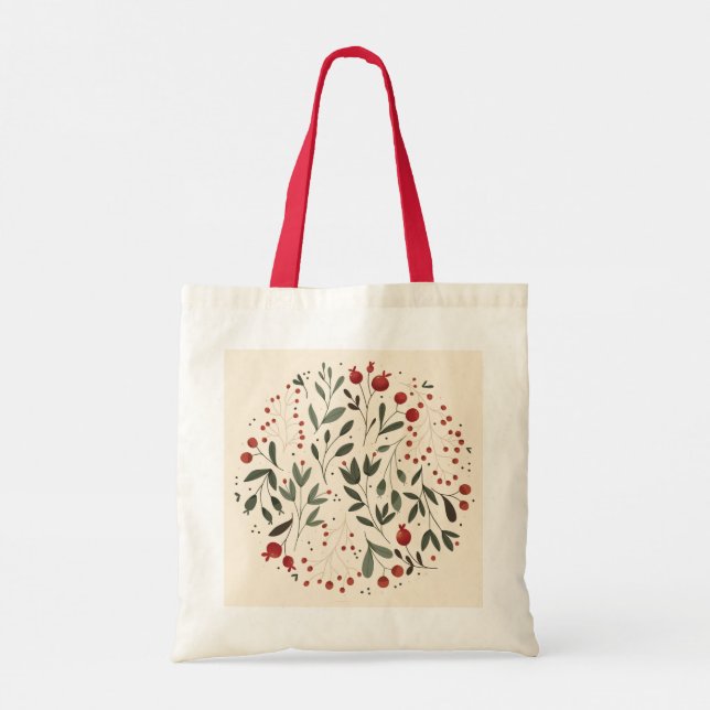 Floral Berry Circle Design Tote Bag (Back)
